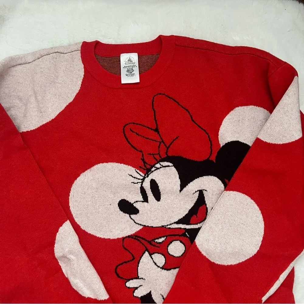 NWOT Disney Minnie Mouse Sweater Red White Polka Dots Adults - Picture 5 of 6